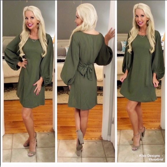 ❤️LAST! Olive Puff Sleeve Back Tie Tunic Dress! - Picture 2 of 5